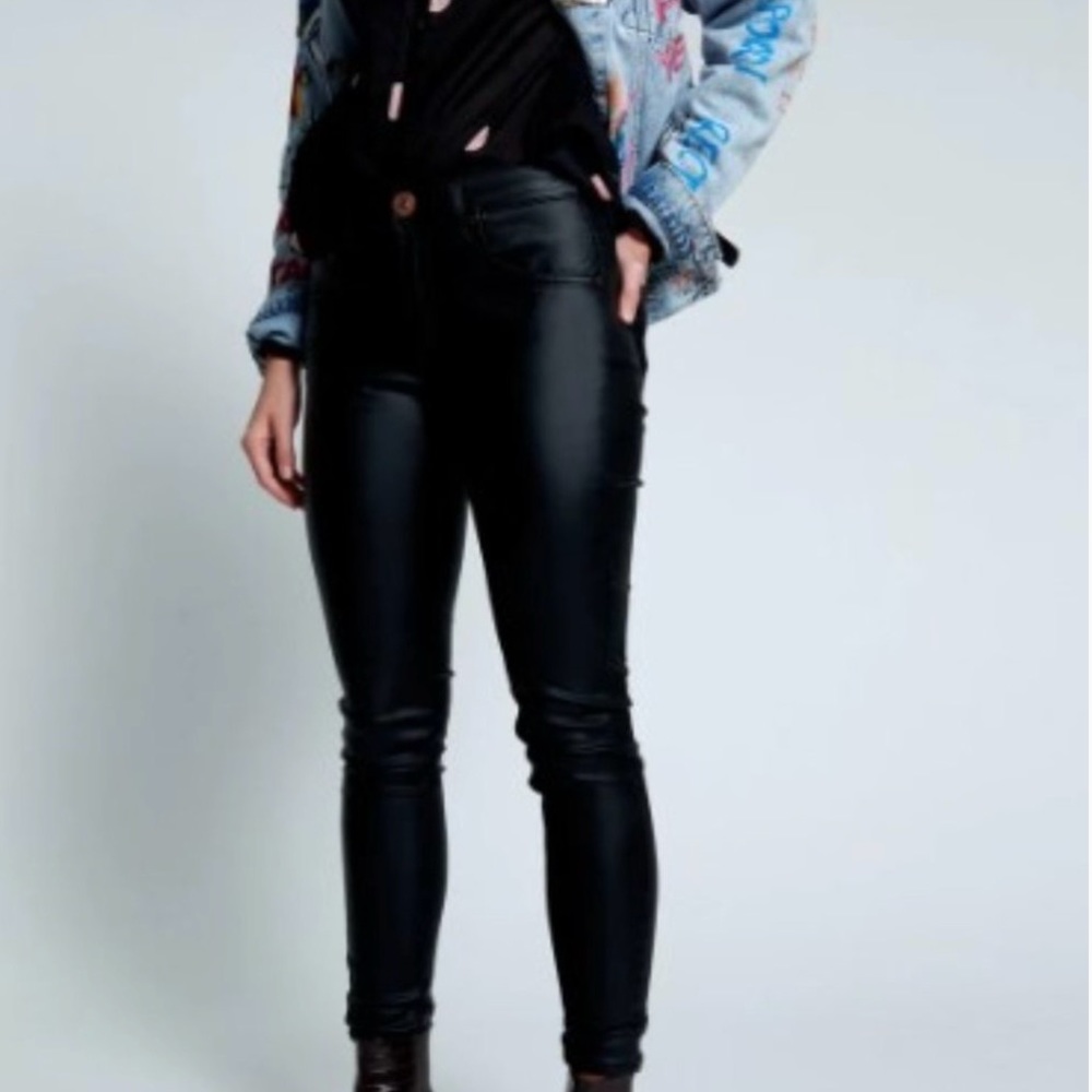 One Teaspoon 38 High Waist Freebird II Pants Women’s Jeans Leather Look Black
